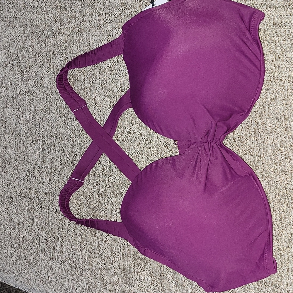 Shade & Shore Purple Ruched Crossback Bikini Top